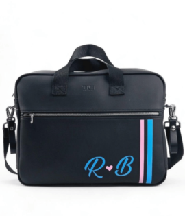 Mommy Bag artigianale nera - Personalizzazione rosa e celeste