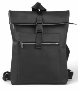 Men's Backpack Black - Rubberized striped and smooth