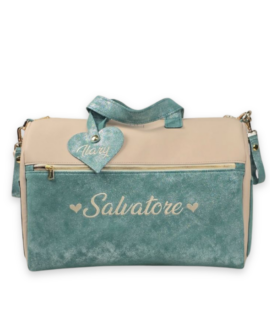 Mommy Bag con Nome ricamato - Panna e Verde acqua