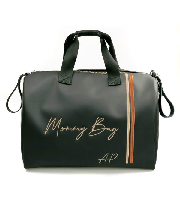 Bauletto multifunzione Mommy Bag materiale gommato nero con ricamo personalizzato