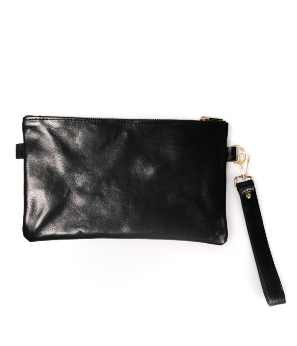 Pochette Uomo donna in pelle nera artigianale