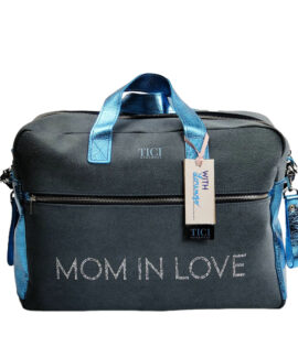Mommy Bag modello Asia - Borsa Passeggino inserti celesti con Nome
