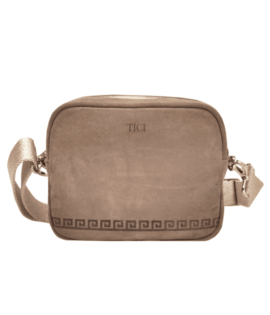 Borsa a tracolla con greca - Suede Taupe