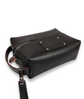Pochette Beauty personalizzata - Pelle liscia marrone