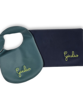 Kit Merenda Blu - Bavetta e Tovaglietta ricamati